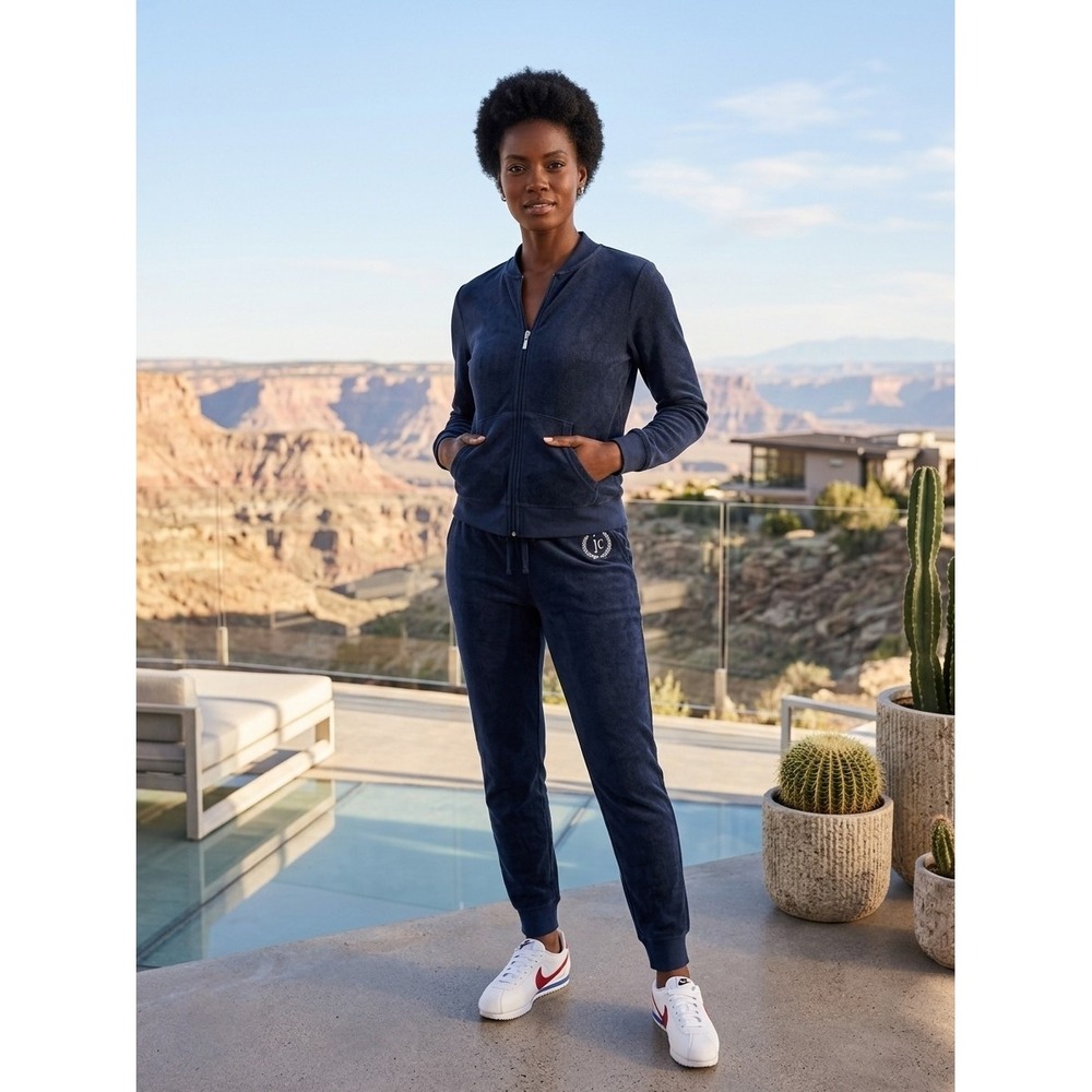 Juicy Couture Tracksuit Set Navy Blue Zip Up Jacket Joggers Regal Large